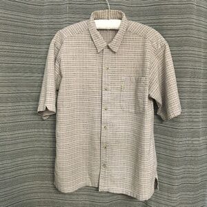 Columbia Sportwear Vintage Cotton Tan/Pink/Black Madras Plaid Size Medium